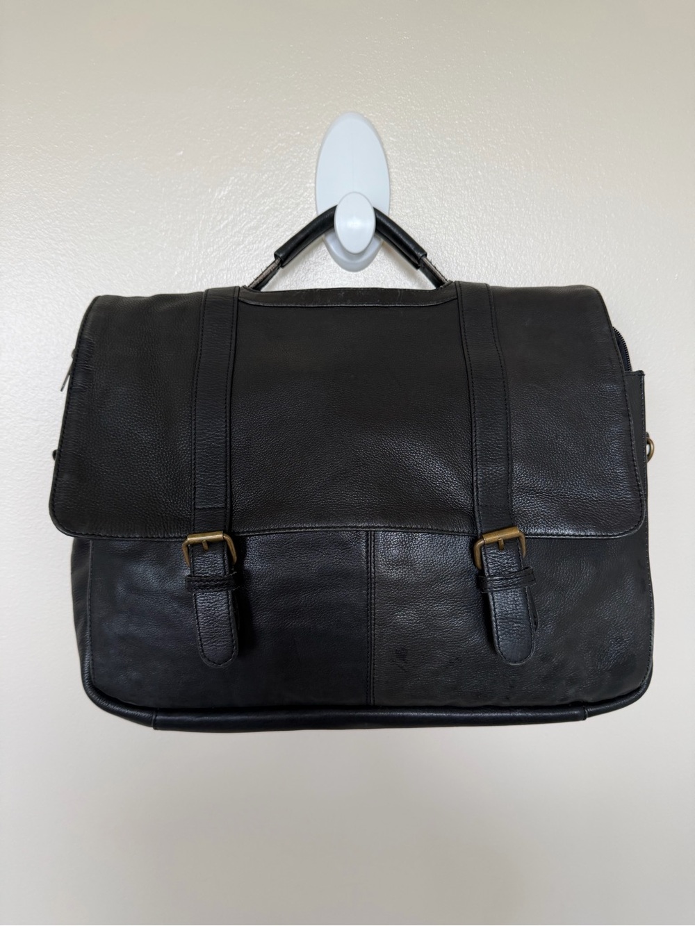 WILSONS LEATHER Black Leather Satchel Messenger Bag Laptop Computer Commuter